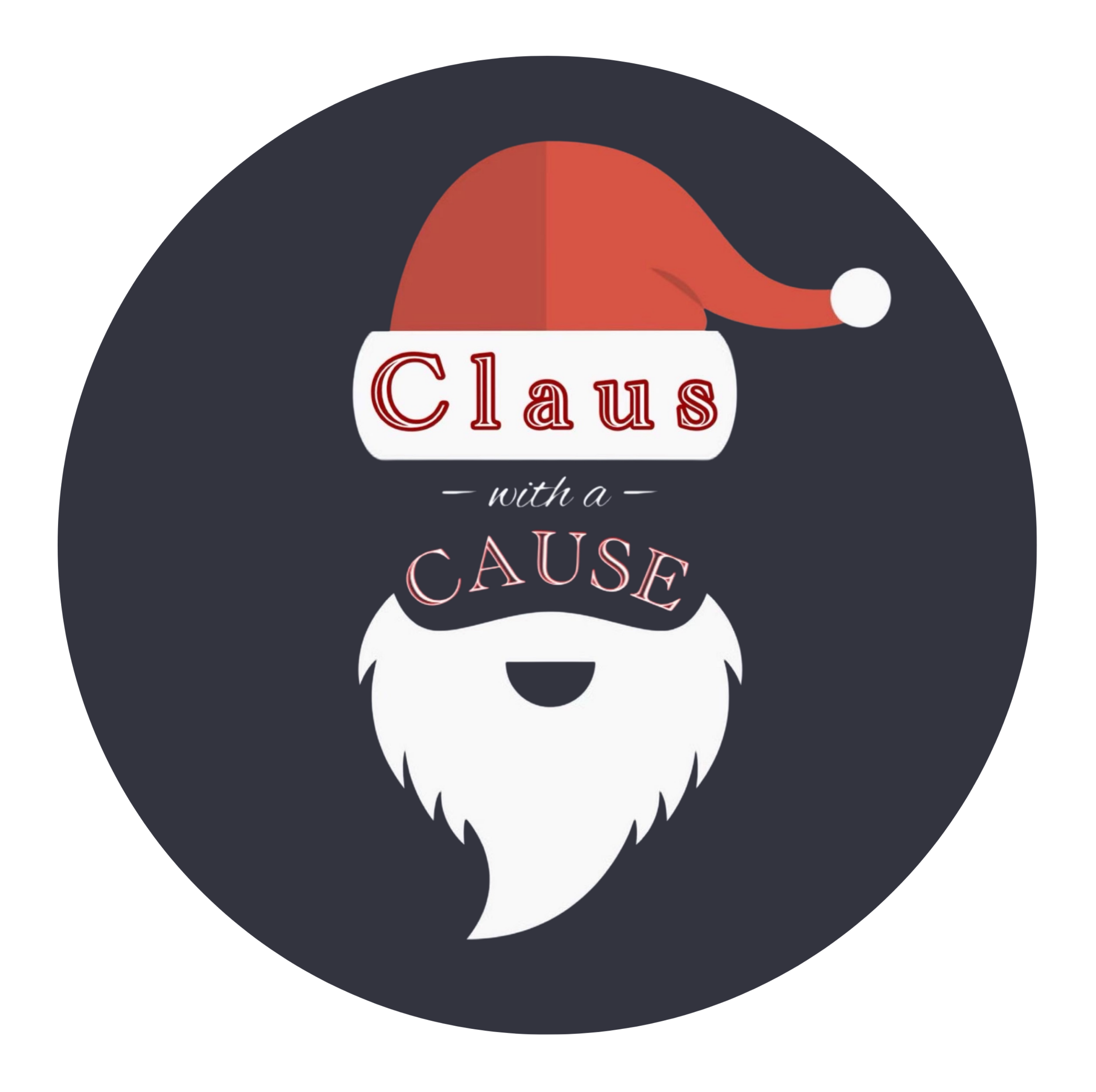 A logo on a blue circle on a white background of the image of a santa hat and beard with text that reads 