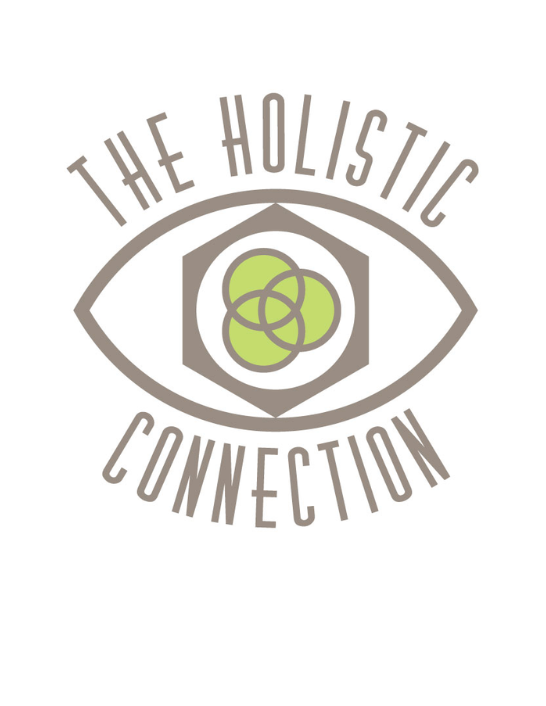 a very light brown logo shaped like an eye with three green circles in the middle and text that reads 